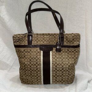 Coach signature stripe‎ tote bag brown